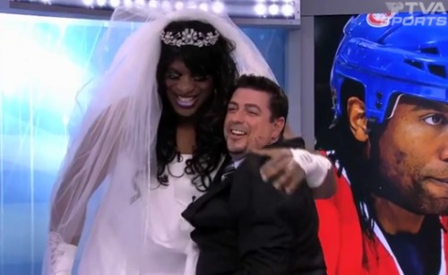 Georges Laraque en robe de mariée!