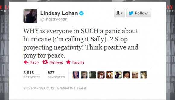 Lindsay Lohan fait part de son incompréhension face à l'ouragan Sally sur Twitter