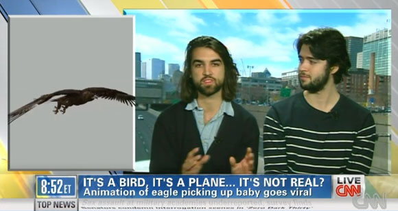 L'aigle du Mont-Royal qui kidnappe un bébé - Les créateur du canular à CNN