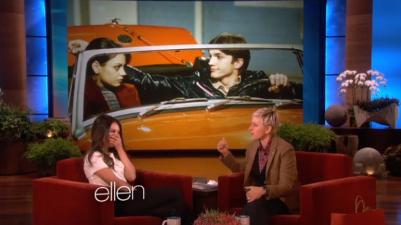 Mila Kunis refuse de parler d'Ashton Kutcher au Ellen Show spécial St-Valentin