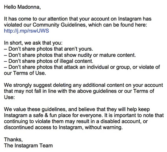 Les photos de Madonna sont trop osées pour Instagram 