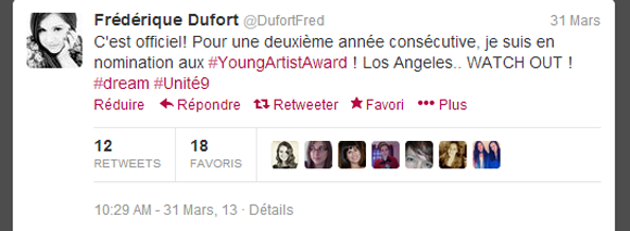 Frédérique Dufort d'Unité 9 est nommée aux Young Artist Awards 