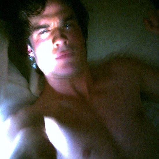 Ian-Somerhalder-posted-his-shirtless-selfie-while-set-Vampire-Diairies-along-caption-throwbackthursdays-Young-Damon-Salvatore-set-selfie-bed-Katherine-Pierce-Circa-1864Source-Instagram-user-iansomerhalder