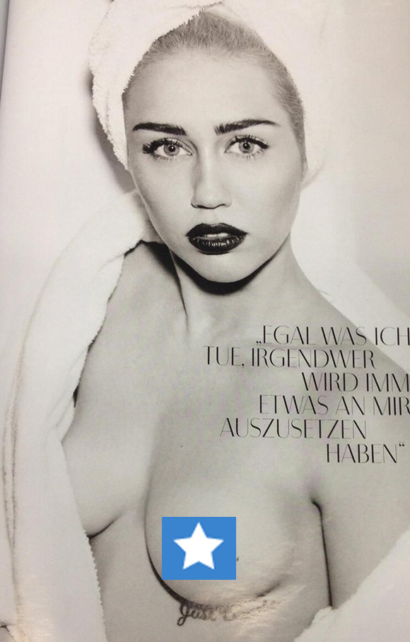 Miley Cyrus montre ses seins pour le Vogue Allemagne