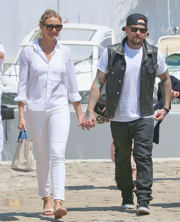 Cameron Diaz & Benji Madden Stepping Off Their Yacht In France