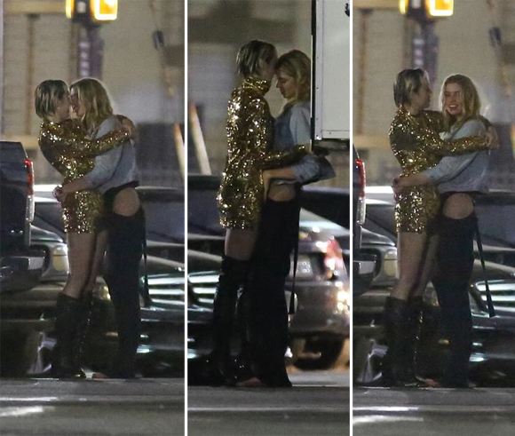 Miley Cyrus embrasse langoureusement sa blonde et lui met la main dans les culottes...