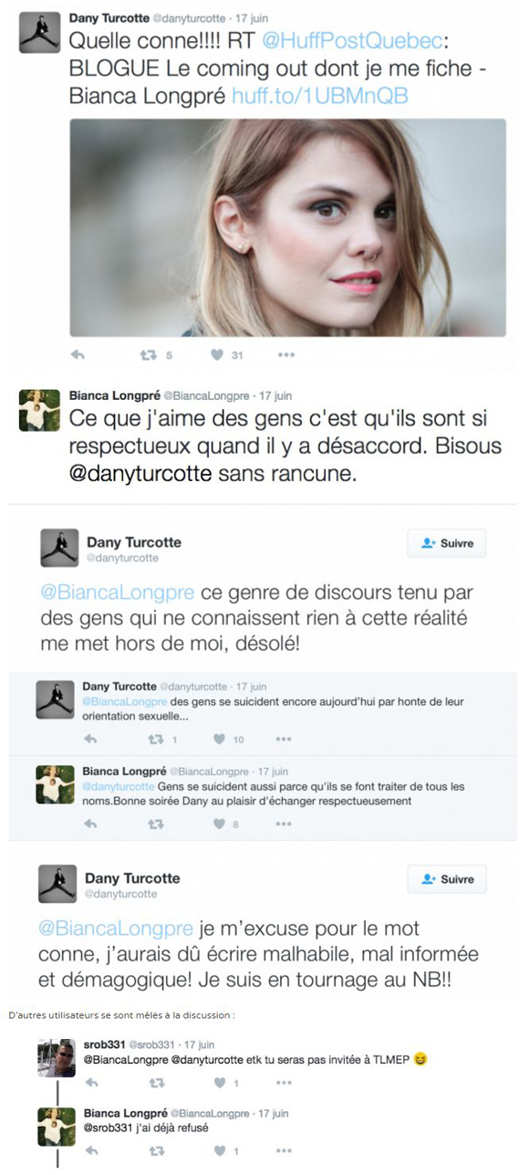 Dany Turcotte et Bianca Longpré causent un froid sur Twitter