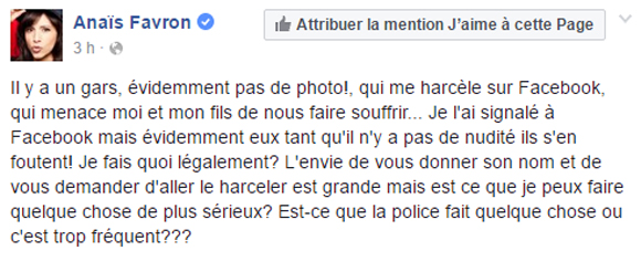AnaÃ¯s Favron et son fils victime d'harcèlement sur Facebook.