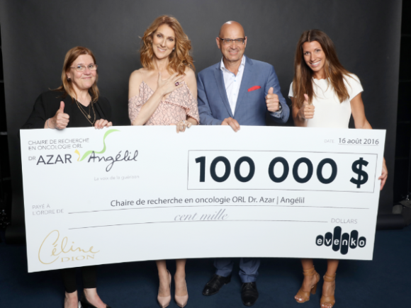Evenko remet un chèque de 100 000 $ à la Chaire de recherche en oncologie ORL Dr Azar | Angélil