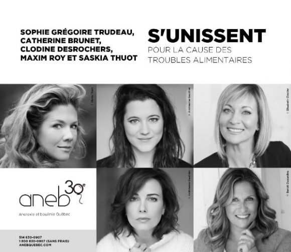 Maxim Roy, Clodine Desrochers, Catherine Brunet, Sophie Grégoire et Saskia Thuot ensemble pour la cause